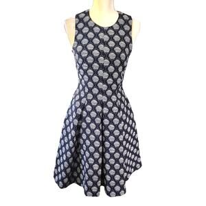 H&M Sleeveless Fit & Flare Retro Skater Blue White Knee Length Dress Size 6